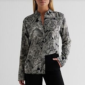 Express Black and White Floral Button Down Shirt